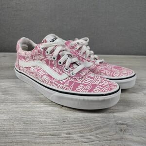 Vans Women Size 7.5 Pink Off The Wall Canvas Skate Sneakers EUC Low Top
